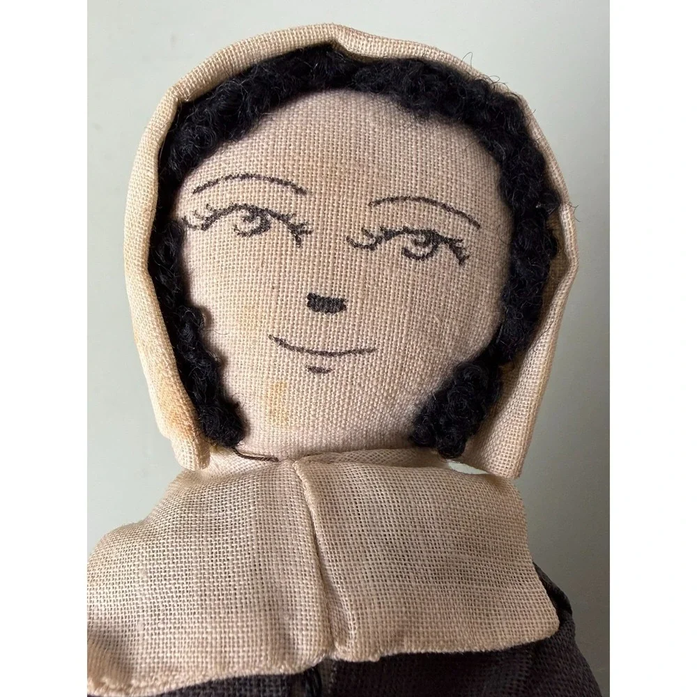 Vintage Handmade Cloth Folk Art Doll Evangeline Embroidered Prairie‎ Dress 15